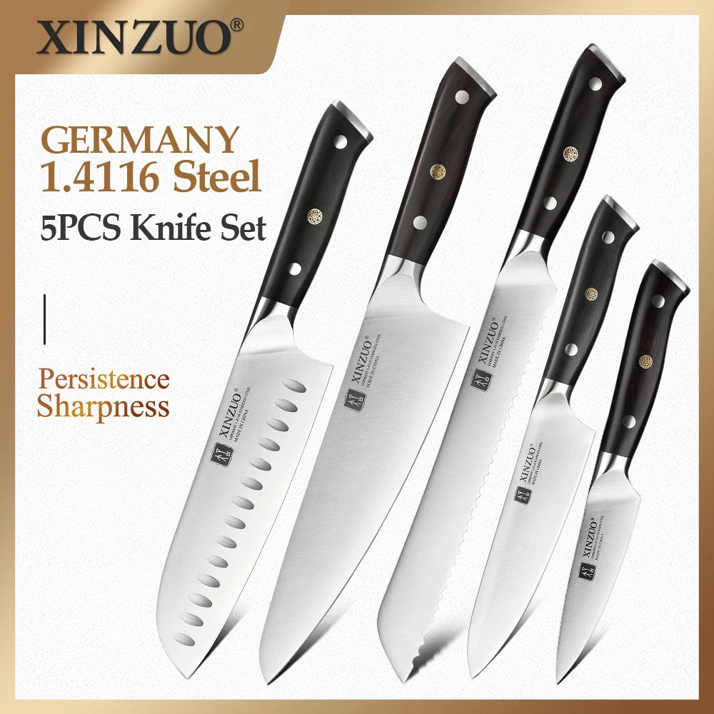 XINZUO 5PCS Kitchen Knives Set German 1.4116 Steel