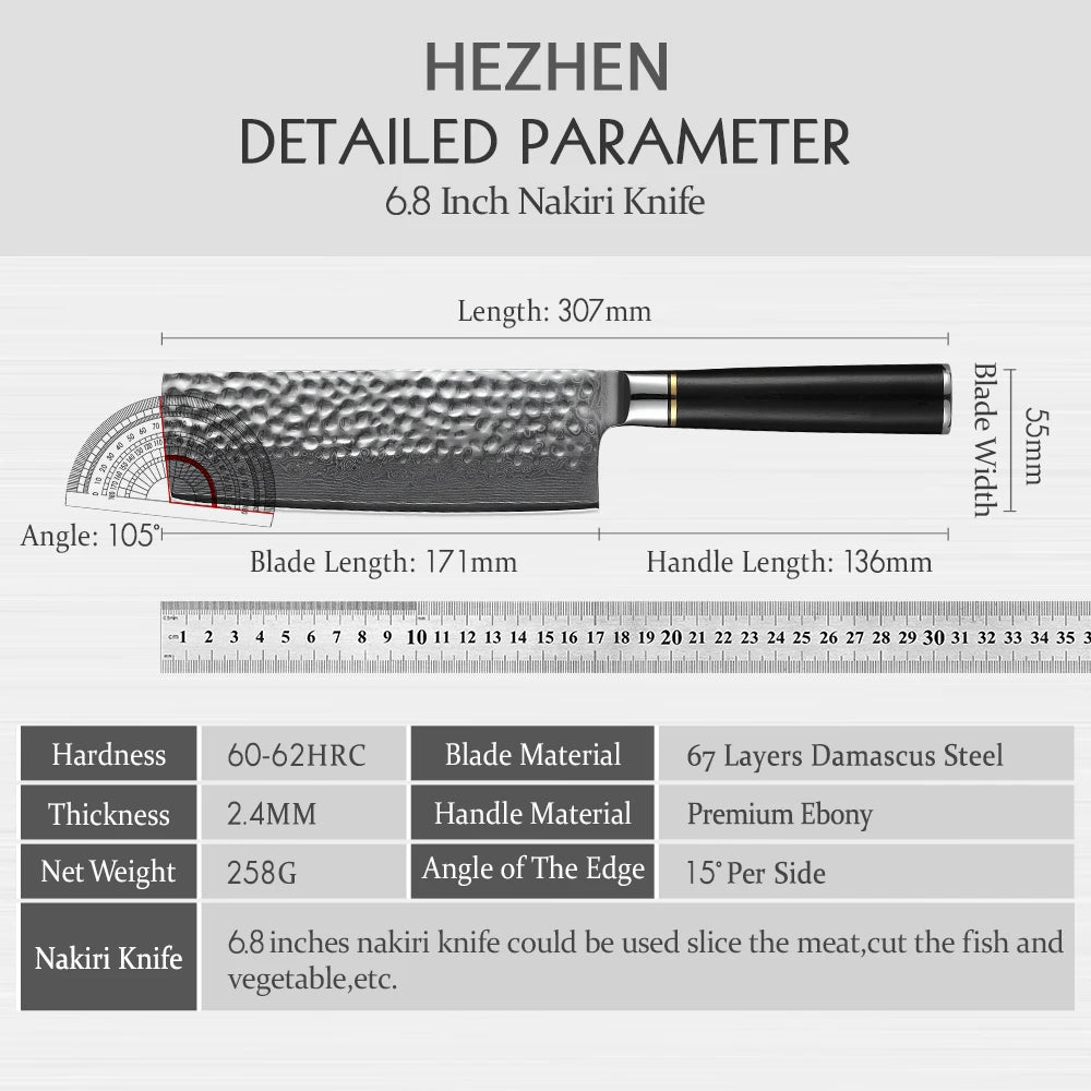 6.8'' Nakiri Knife Japanese Damascus Steel